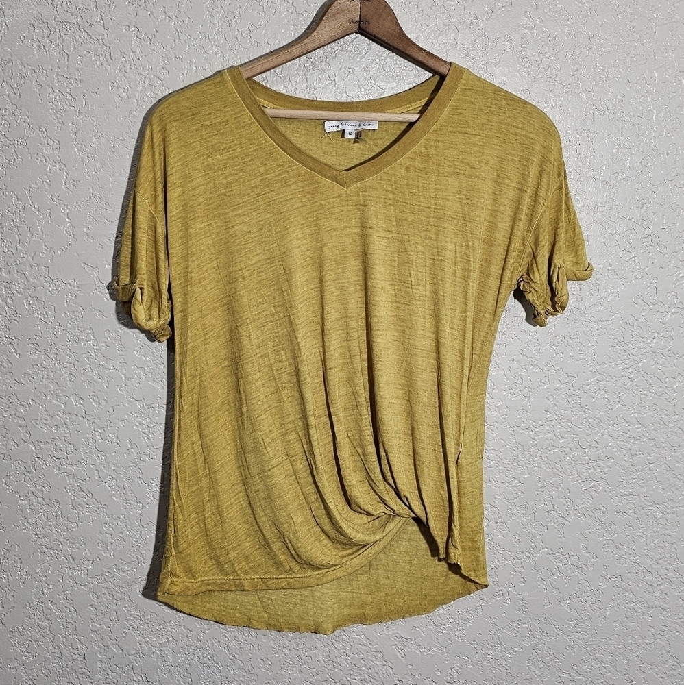 Young Fabulous & Broke Yellow Linen Blend Gathered Tee